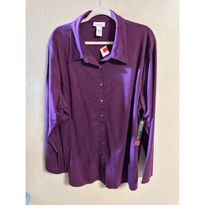 Avenue Stretch Suede‎ Button Down Top Collared Long Sleeve Shirt 22/24